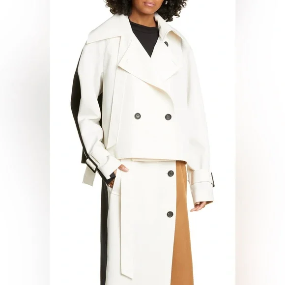 Tibi Chic Two-Tone Trench Coat Jumpsuit, Size L